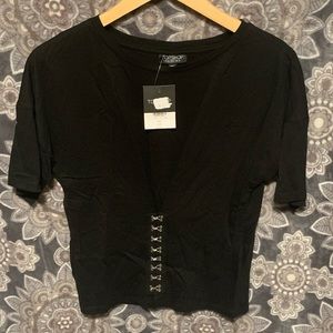 Top Shop Hook and Eye Accent Black Blouse